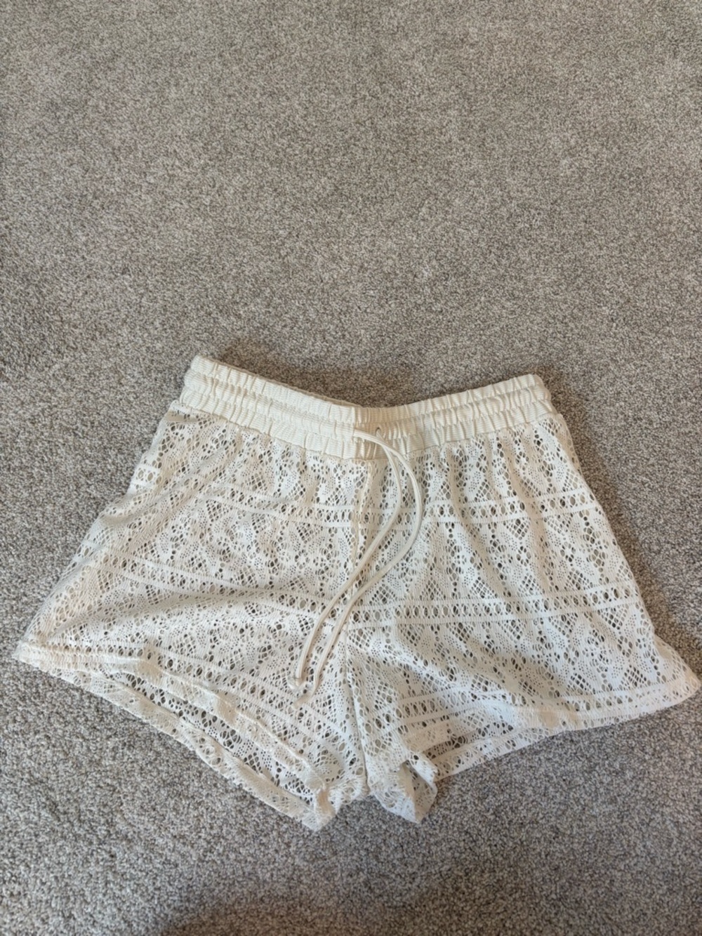 Time and Tru Cream Crochet Drawstring Coverup Shorts